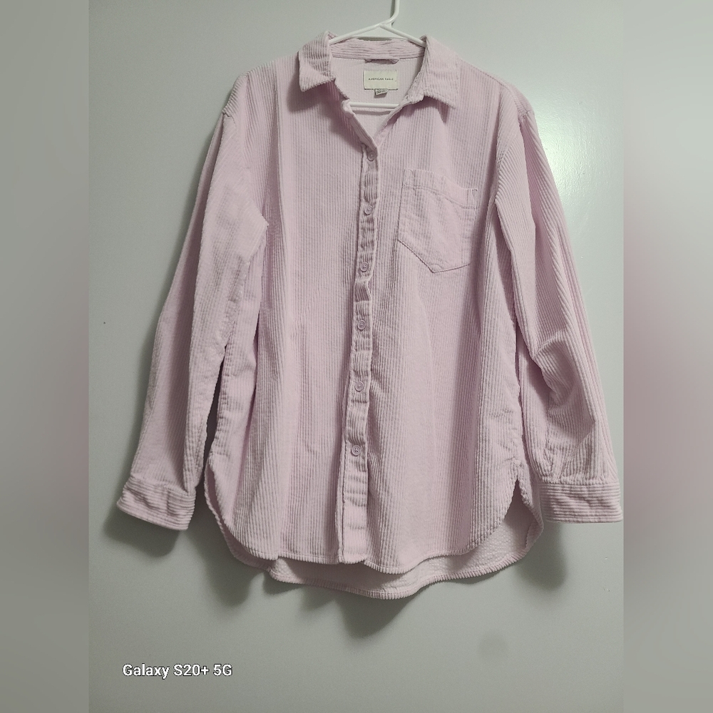 American Eagle Corduroy Button Down Shirt Lavender Long Sleeve Pocket Womens S